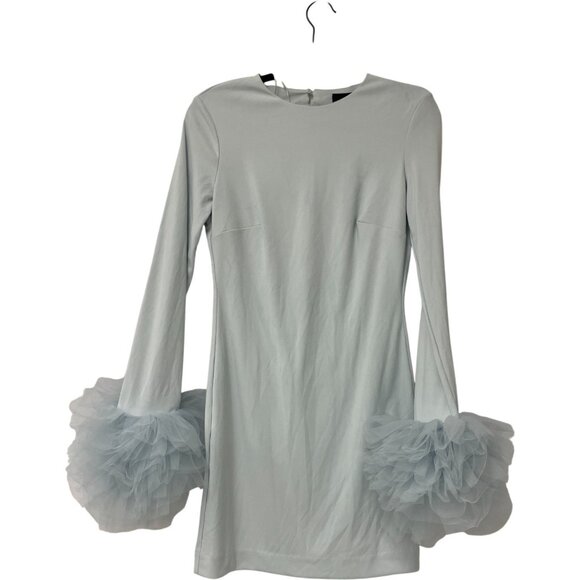 Zara Womens Mini Dress M Medium Pale Blue Ruffle Sleeve Trimmed 4772/331 NWT - Picture 3 of 16